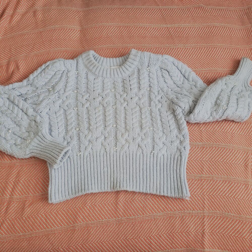 House of Harlow 1960 Light Blue Cropped Pearl Sweater Sz S Coquette/Cottage